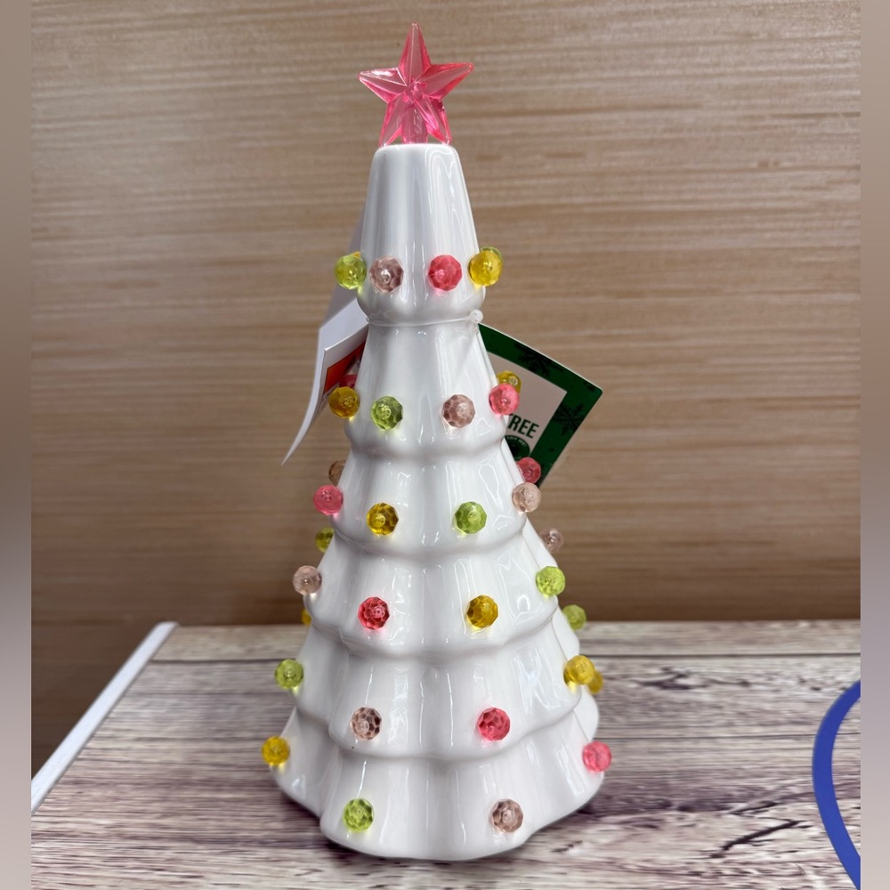 Light Up Ceramic White Christmas Tree with Pastel Ornaments